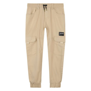 timberland pantalon cargo en coton beige uni a coupe slim et aux chevilles elastiquees
