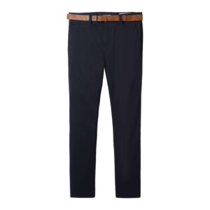 tom tailor pantalon chino en coton marine uni avec une coupe slim et des poches laterales