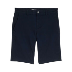 tom tailor short chino en coton marine avec une coupe ajusteeet une taille intermediaire