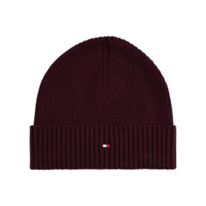 tommy hilfiger bonnet en coton cotele bordeaux uni avec un large revers
