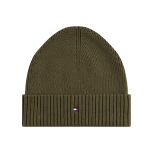 tommy hilfiger bonnet en coton cotele kaki uni avec un large revers