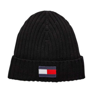 tommy hilfiger bonnet noir uni avec un patch logo cousu a l avant sur le revers