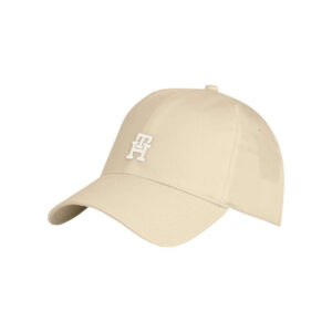 tommy hilfiger casquette beige unie en coton avec un clip de fermeture et logo iconique