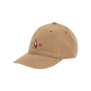 tommy hilfiger casquette beige unie en coton avec une boucle de fermeture et nom iconique brode