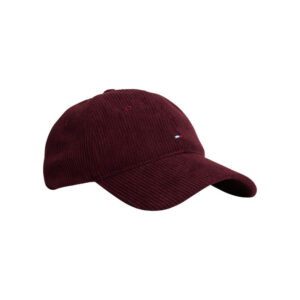 tommy hilfiger casquette bordeaux unie en velours cotele avec logo de la marque