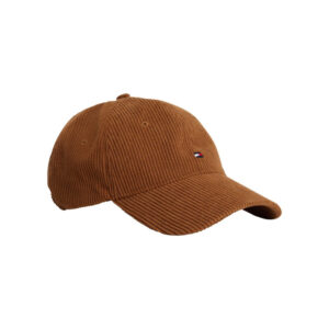 tommy hilfiger casquette camel unie en velours cotele avec logo de la marque