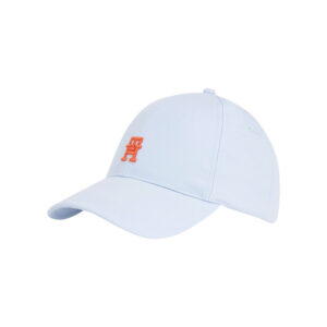 tommy hilfiger casquette en coton biologique ciel avec monogrammes orange a l avant