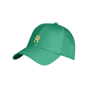 tommy hilfiger casquette en coton biologique verte avec monogrammes jaunes et oeillets