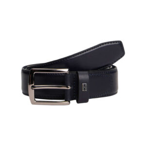 tommy hilfiger ceinture en cuir marine unie avec fermeture a boucle a ardillon chromee