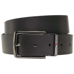 tommy hilfiger ceinture en cuir noire unie avec 2 boucles logotypees changeables