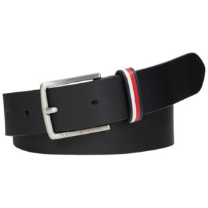 tommy hilfiger ceinture en cuir noire unie avec une finition lisse