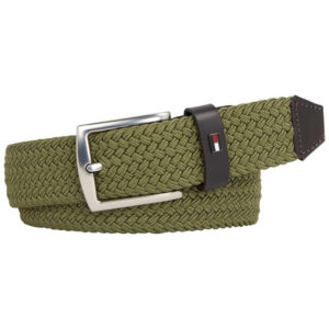 tommy hilfiger ceinture kaki unie avec passant et extremite de la ceinture en simili cuir