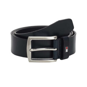tommy hilfiger ceinture marine en cuir unie avec logo de la marque imprime sur le passant 10