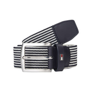 tommy hilfiger ceinture marine rayee avec logo de la marque et une boucle argente 8