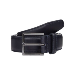 tommy hilfiger ceinture marine unie en cuir avec un passant et une boucle au nom de la marque 2