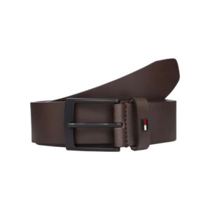 tommy hilfiger ceinture marron unie en cuir avec logo iconique de la marque et une boucle