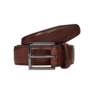 tommy hilfiger ceinture marron unie en cuir avec nom iconique de la marque sur la boucle