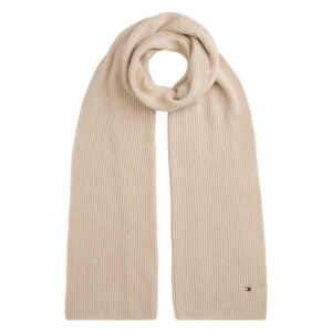 tommy hilfiger echarpe beige en coton et maille tricotee avec le logo de la marque