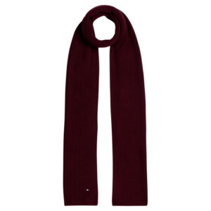 tommy hilfiger echarpe en coton melange bordeaux unie cotelee avec logo brode