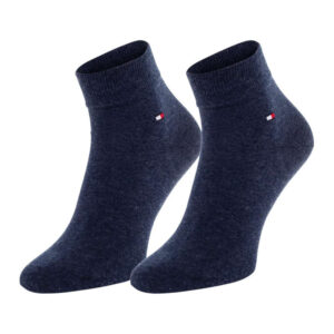 tommy hilfiger lot de 2 paires de chaussettes basses en coton melange bleues unies avec logo 2