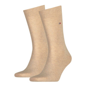 tommy hilfiger lot de 2 paires de chaussettes beiges unies hautes en coton melange