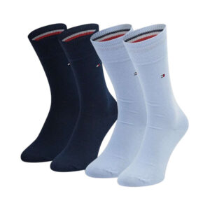 tommy hilfiger lot de 2 paires de chaussettes en coton melange bleues unies coupe hautes 2