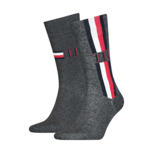tommy hilfiger lot de 2 paires de chaussettes en coton melange grises avec bandes tricolores