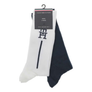 tommy hilfiger lot de 2 paires de chaussettes hautes bicolores unies avec le logo