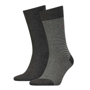 tommy hilfiger lot de 2 paires de chaussettes hautes en coton melange anthracite unies avec une coupe haute et des rayures