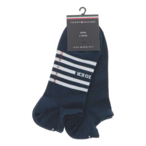 tommy hilfiger lot de 2 paires de socquettes en coton melange bleues marine rayees