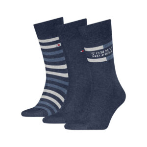 tommy hilfiger lot de 3 paires de chaussettes bleues fantaisie coupe haute