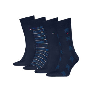 tommy hilfiger lot de 4 paires de chaussettes hautes en coton melange marine a motifs
