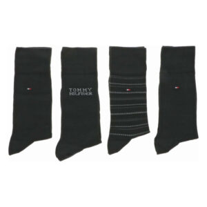 tommy hilfiger lot de 4 paires de chaussettes hautes noires unies avec logo de la marque