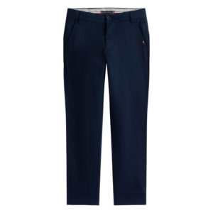 tommy hilfiger pantalon chino en coton bleu a coupe slim pourvu de poches plaquees