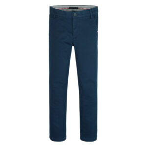 tommy hilfiger pantalon chino marine uni en coton avec une coupe droite et des passants