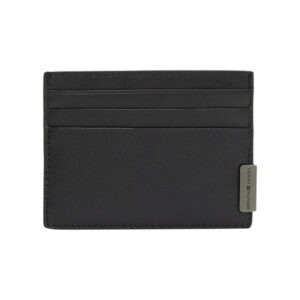 tommy hilfiger porte cartes en cuir noir aspect graine pourvu d une plaque embossee