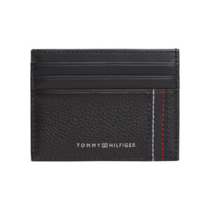 tommy hilfiger porte cartes en cuir noir aspect graine pourvu du nom de la marque 2