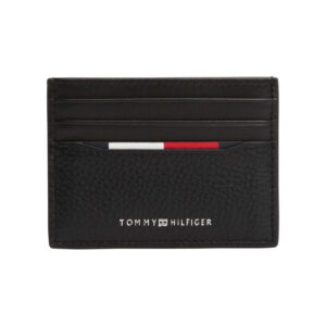tommy hilfiger porte cartes en cuir noir uni avec logo iconique gris embosse