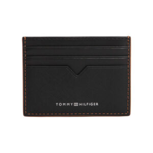 tommy hilfiger porte cartes en cuir noir uni avec multiples rangements