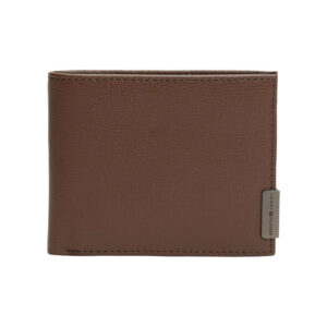 tommy hilfiger portefeuille en cuir marron aspect graine pourvu d une plaque embossee
