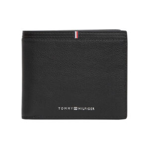 tommy hilfiger portefeuille en cuir noir aspect graine pourvu du nom de la marque 2