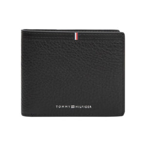 tommy hilfiger portefeuille en cuir noir aspect graine pourvu du nom de la marque