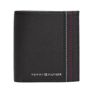 tommy hilfiger portefeuille en cuir noir aspect graine pourvu du nom de la marque 4