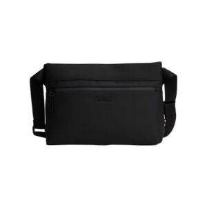 tommy hilfiger sac a bandouliere noir uni avec logo en metal et fermeture zippee