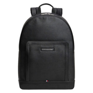 tommy hilfiger sac a dos noir aspect graine pourvu de fermetures zippees argentees