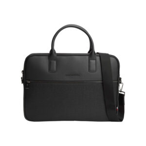 tommy hilfiger sac porte documents noir aspect bi matiere pourvu d une bandouliere amovible