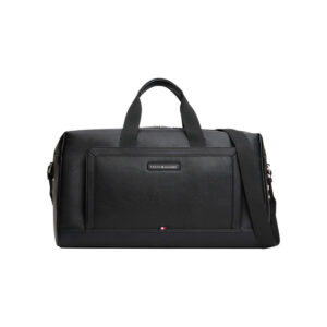 tommy hilfiger sac weekender noir aspect graine pourvu d une bandouliere amovible