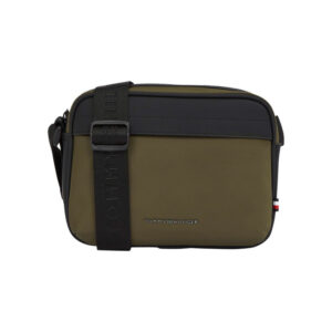 tommy hilfiger sacoche kaki unie avec bandouliere ajustable et texture gomme