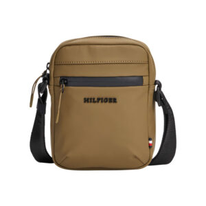 tommy hilfiger sacoche moutarde unie avec bandouliere reglable et logo en metal noir