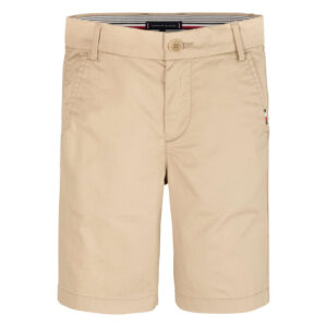 tommy hilfiger short chino en coton beige uni avec poches a l italienne a l avant